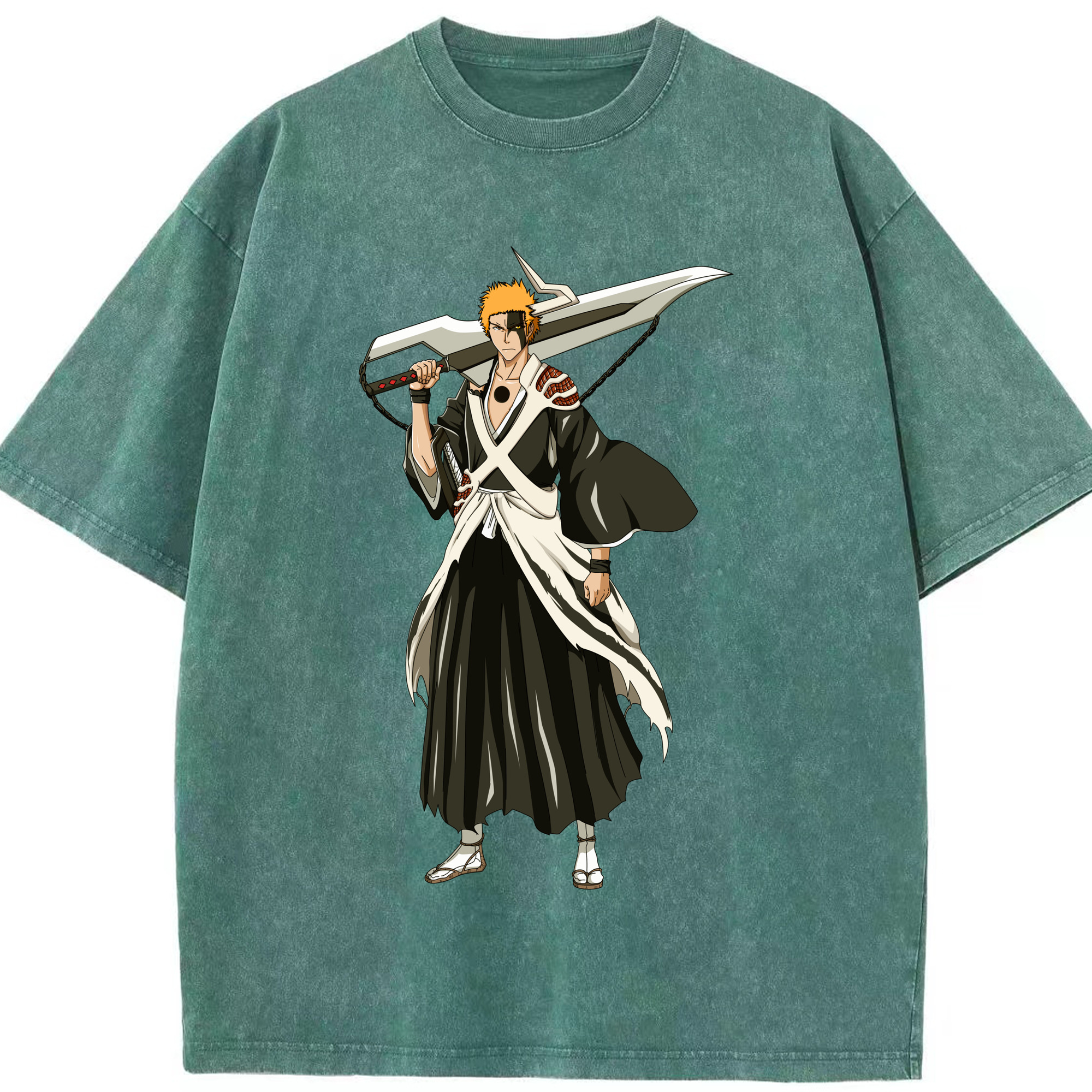 （画像用） ブリーチ 黒崎一護（くろさき いちご）BLEACH Kurosaki Ichigo 綿100% ヴィンテージ風 半袖Tシャツ（フロントプリント）